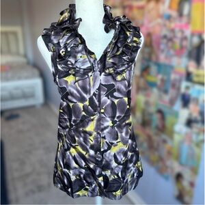 J Crew 100% Silk Vintage Style Floral Ruffle Sleeveless Top